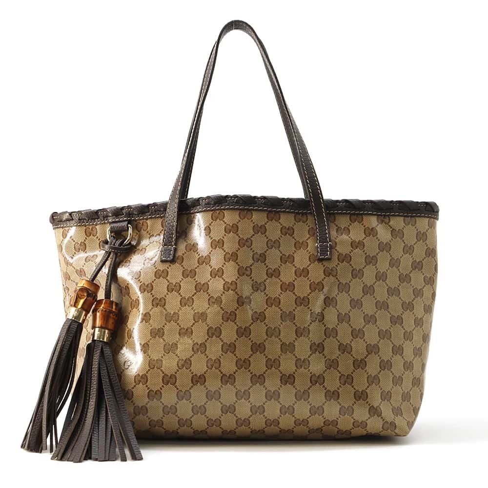 Gucci Tote Bag GG Crystal Tassel Charm Leather
